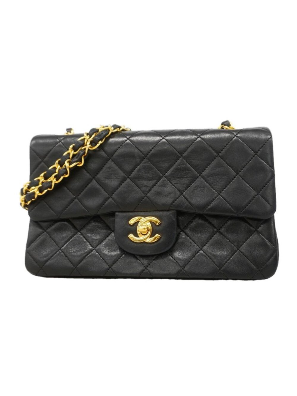 Chanel Shoulder Bag Quilted Lambskin Black Gold